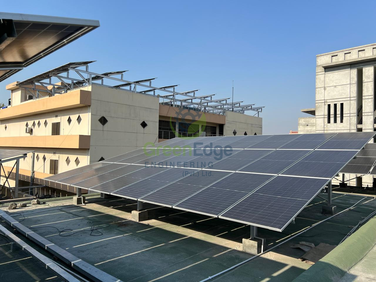 Solar array and hospital buildings
