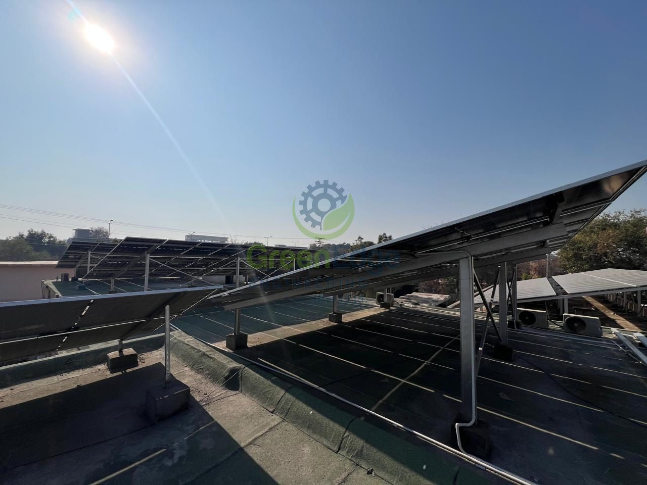 Low-angle view of the solar array