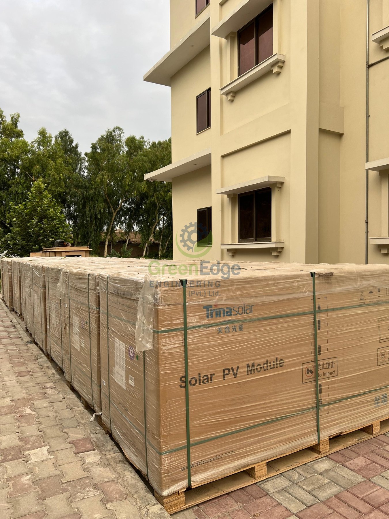 Equipment crates delivered to the campus